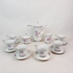 Serwis porcelanowy kawowy CHODZIEŻ z fioletowymi różyczkami 