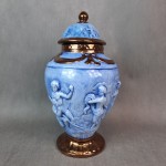 Amfora Włoska porcelanowa niebieska złocona 