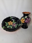 Misa i wazon ceramiczny czarny w kwiaty