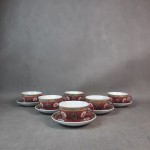 Zestaw filiżanek i talerzyków porcelanowych różowych