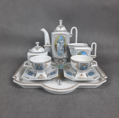 Serwis kawowo-herbaciany porcelanowy zdobiony scenkami UNIKATOWY LUKSUSOWY ROSJA