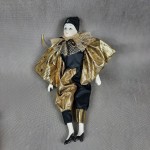 Lalka porcelanowa Arlekin czarno-złoty