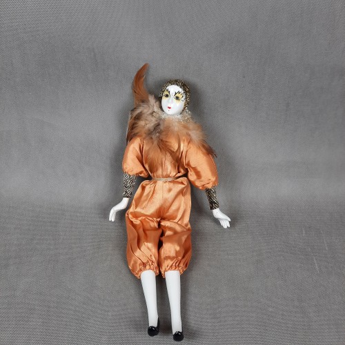 Lalka porcelanowa Arlekin pomarańczowy