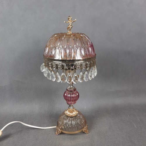 Lampa stołowa buduarowa różowa z kryształkami