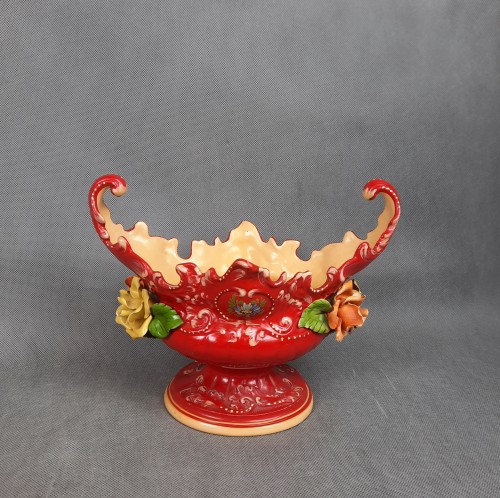 Żardiniera ceramiczna czerwona kwiaty BASSANO