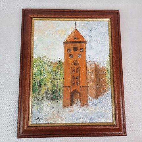 Obraz olejny Brama Targowa w Elblągu w drewnianej ramie 